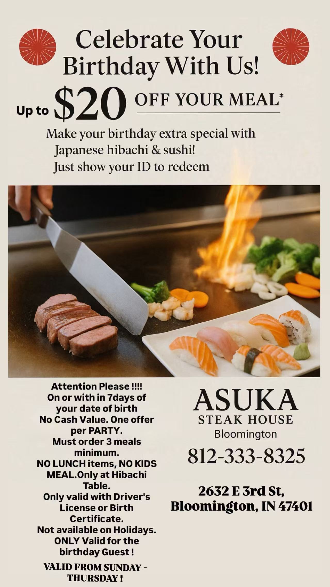Japanese restaurant birthday discount